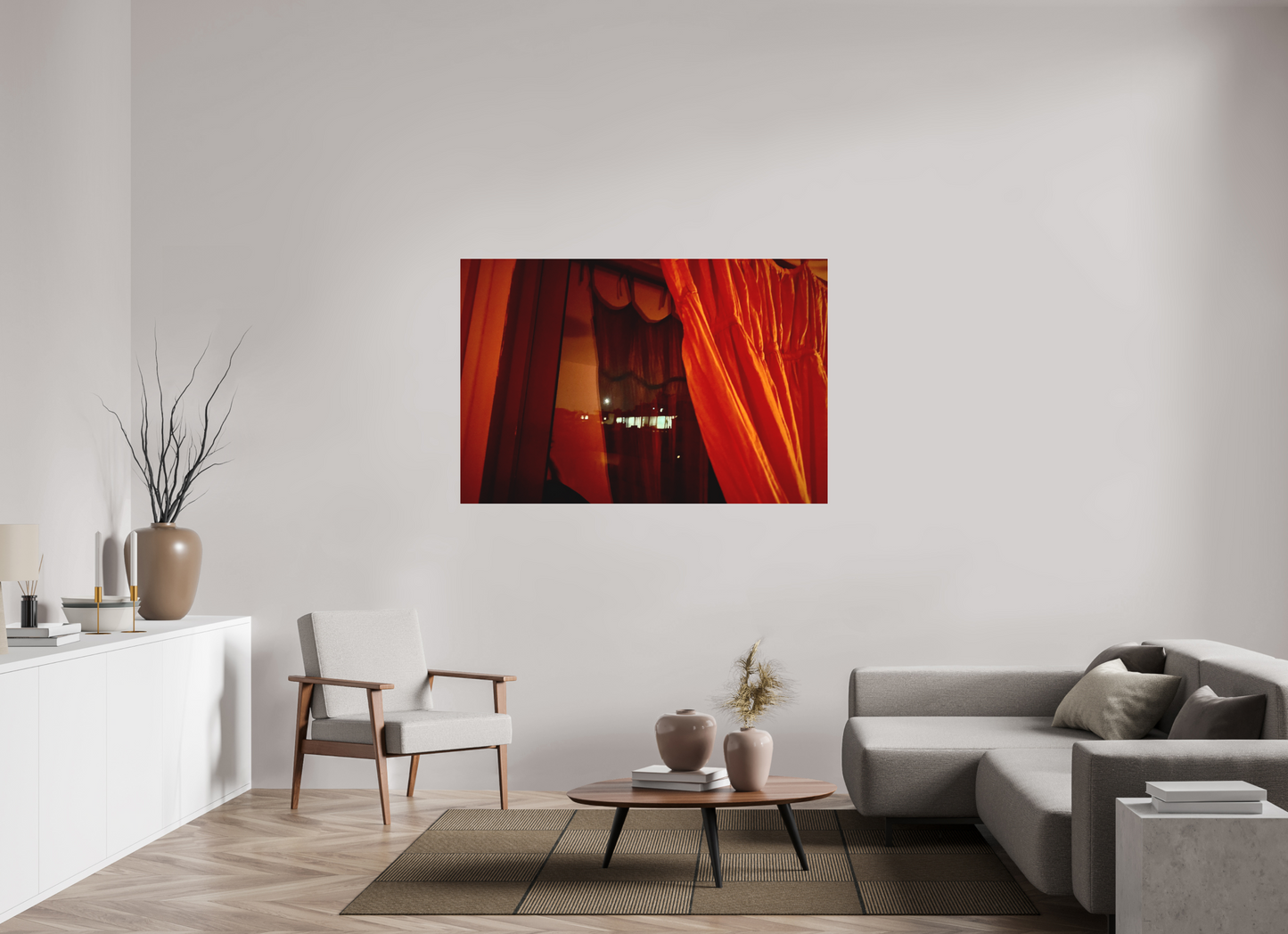 150 x 100 cm, Tirage photo sous Plexi mat Le rideau rouge (Marie Sicard)