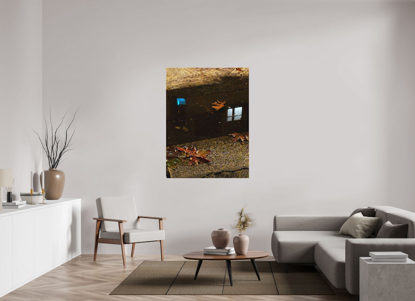 105 x 140 cm, Tirage photo sous Plexi mat " La pluie fait des miroirs dans la boue" #3 (Marie Sicard)