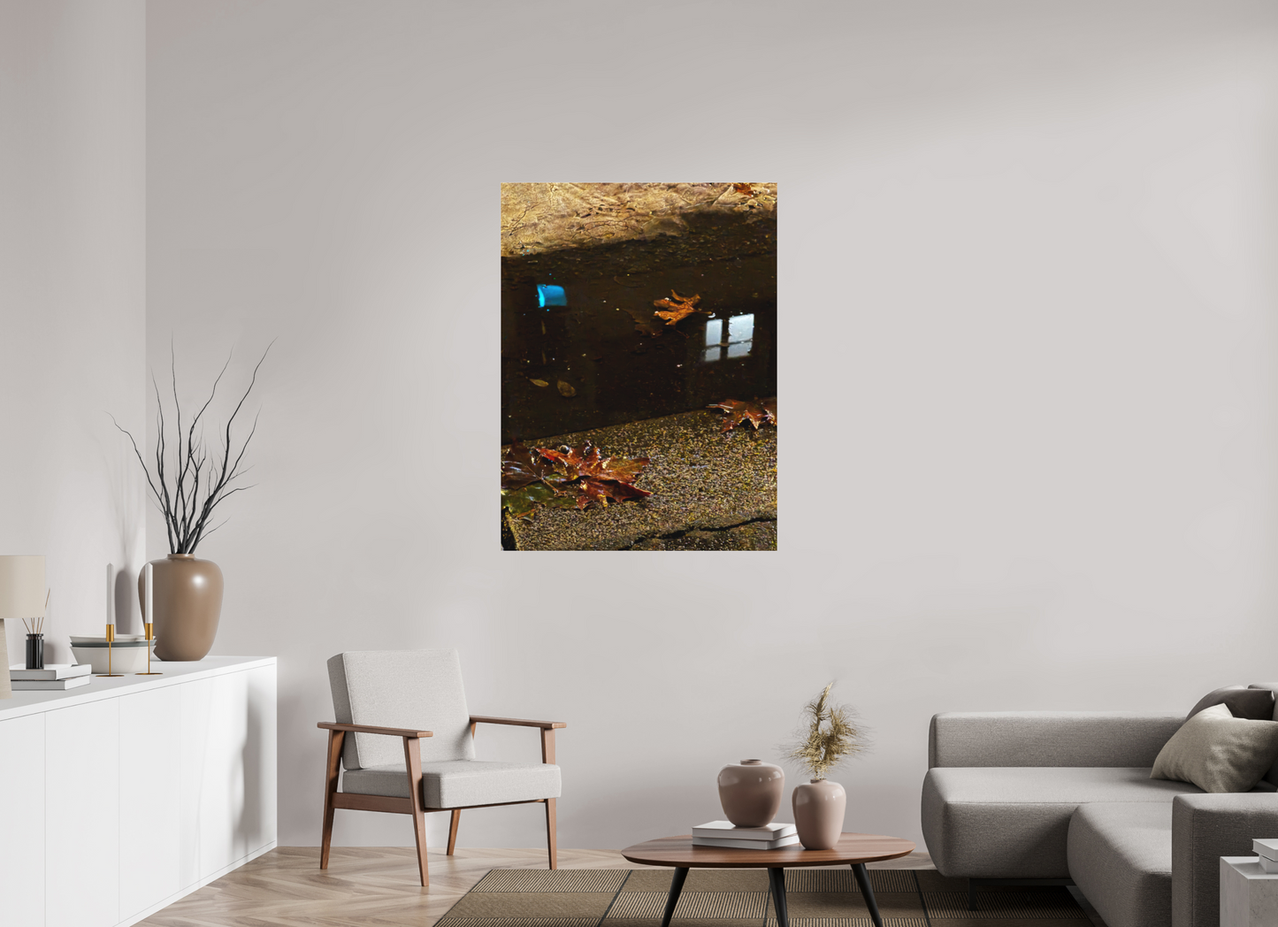 90 x 120 cm, Tirage photo sous Plexi mat " La pluie fait des miroirs dans la boue" #3 (Marie Sicard)