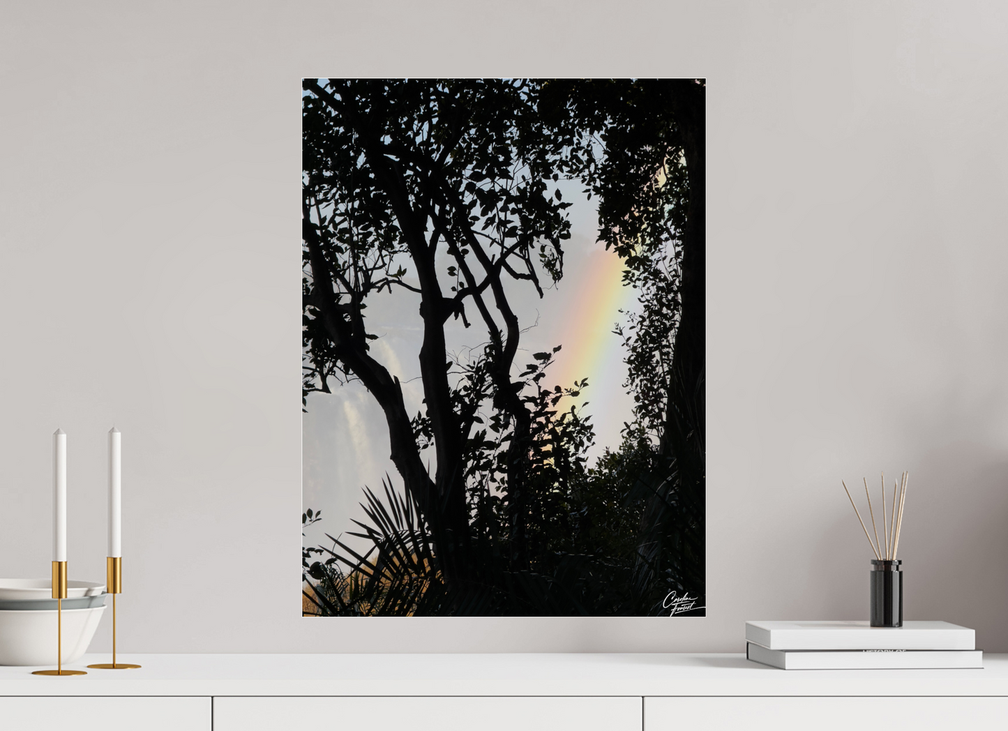 45 x 60 cm, Tirage photo ultraHD sous Plexi Mist Veil Rainbow (Caroline Fourest)