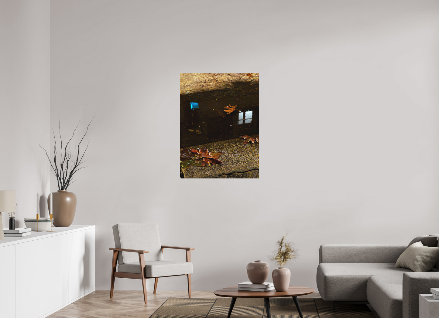 75 x 100 cm, Tirage photo sous Plexi mat " La pluie fait des miroirs dans la boue" #3 (Marie Sicard)