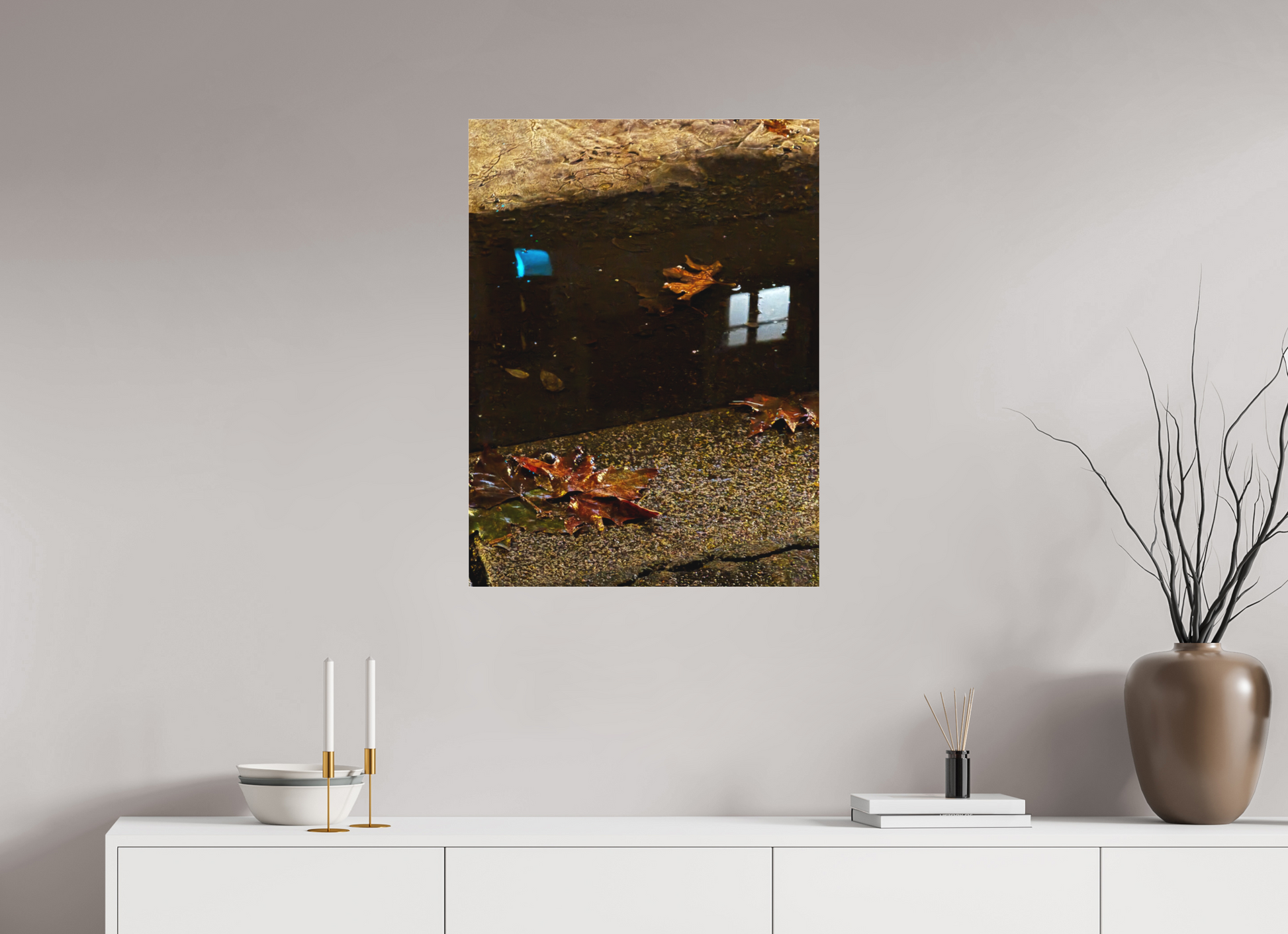 60 x 80 cm, Tirage photo sous Plexi mat " La pluie fait des miroirs dans la boue" #3 (Marie Sicard)