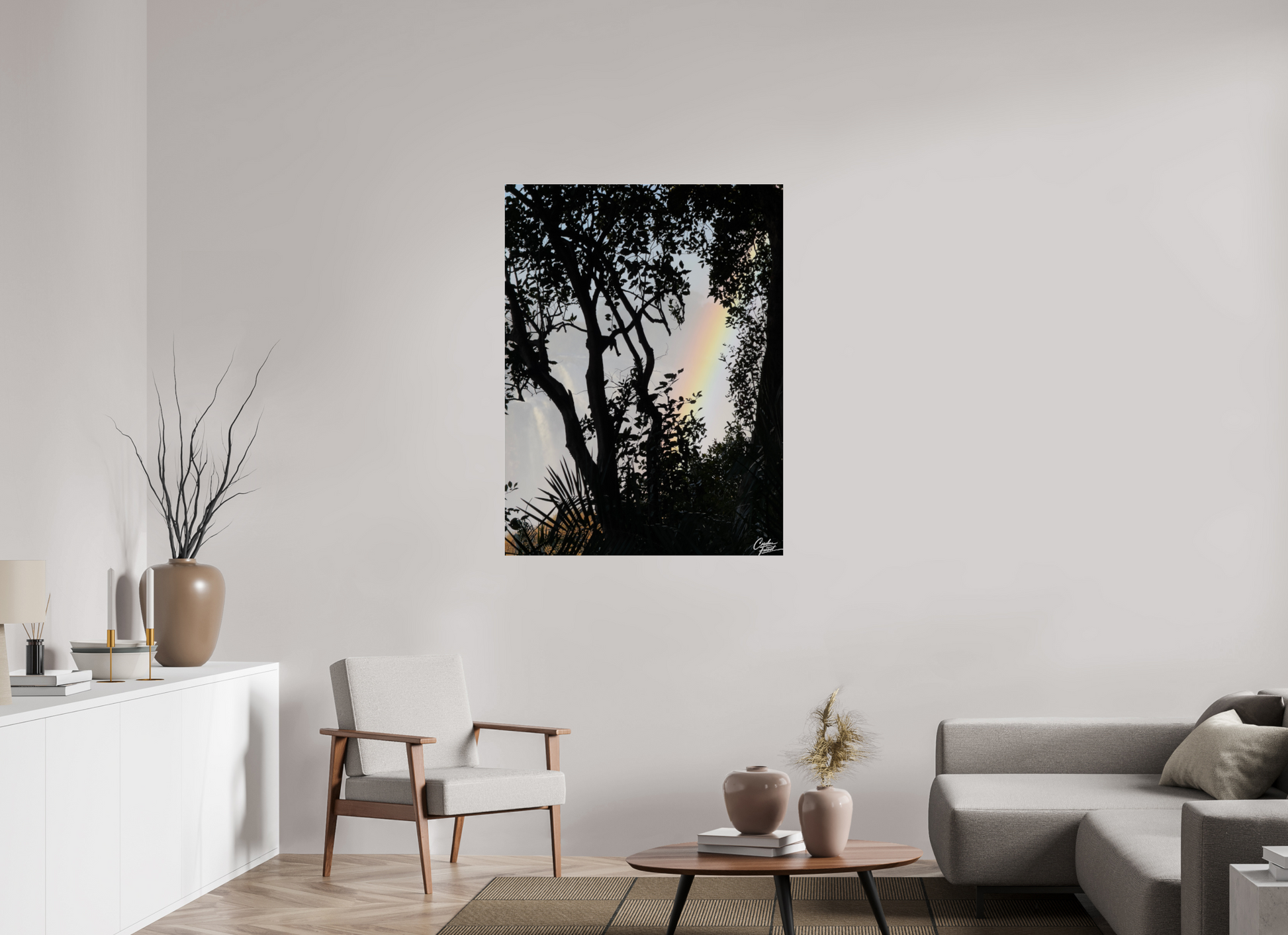 90 x 120 cm, Tirage photo ultraHD sous Plexi Mist Veil Rainbow (Caroline Fourest)